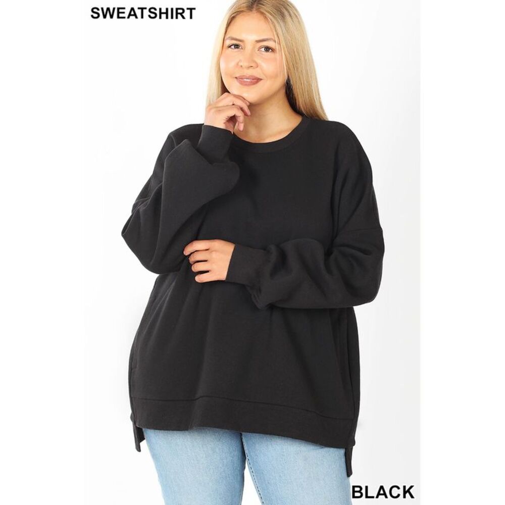 World of Leggings Round Neck Hi-Low Hem Plus Size Sweatshirt